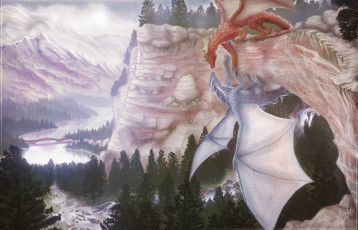 Картинка рисованные животные +сказочные +мифические горы драконы