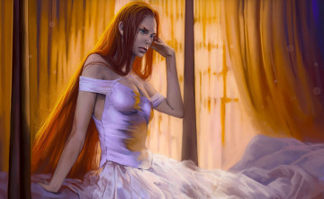 Картинка фэнтези девушки романтика апокалипсиса alexiuss девушка платье рыжая кровать