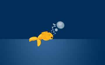 Картинка рисованные минимализм золотая рыбка спит пузыри фон
