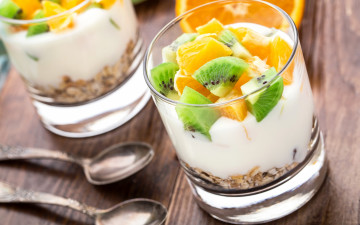 Картинка еда мороженое +десерты киви апельсин йогурт fruit фрукты десерт orange dessert yogurt мюсли