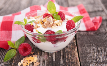 Картинка еда мюсли +хлопья малина ягоды fresh злаки berries завтрак breakfast muesli healthy стол йогурт