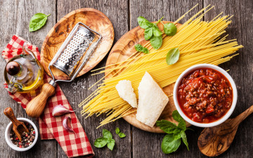 обоя еда, разное, спагетти, cheese, spices, meat, pasta, сыр, мясо, специи, макароны