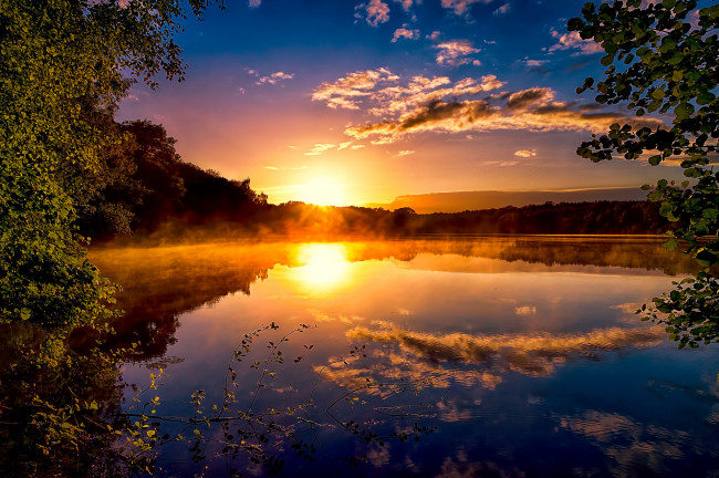 Обои картинки фото природа, восходы, закаты, рассвет, заря, река