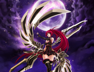 Картинка аниме kaku-san-sei+million+arthur луна девушка меч крылья ночь
