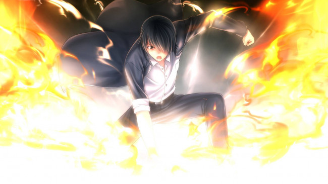 Обои картинки фото аниме, tokyo babel, огонь, парень