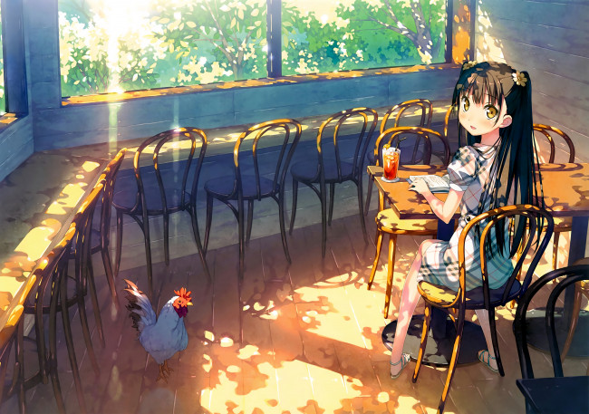 Обои картинки фото аниме, kantoku , artbook, кафе, девочка