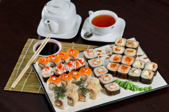 Картинка еда рыба +морепродукты +суши +роллы лосось сет соус рис роллы суши