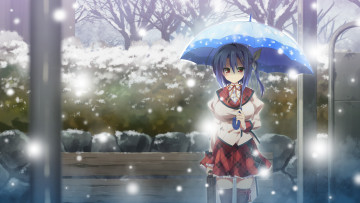 Картинка аниме зима +новый+год +рождество фон девушка взгляд
