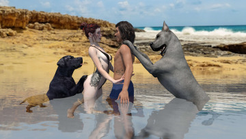 Картинка 3д+графика люди+и+животные+ people+and+animals девушка фон взгляд