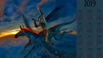Картинка календари фэнтези человек существо конь крылья рог полет