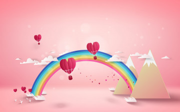 Картинка векторная+графика сердечки+ hearts сердечки радуга горы