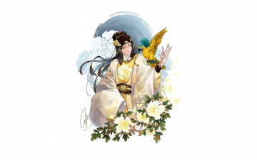 Картинка аниме mo+dao+zu+shi цзинь гуанъяо пионы попугай