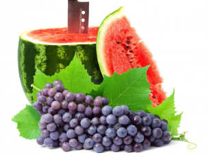 Картинка еда фрукты ягоды арбуз виноград