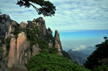 Картинка китай природа горы скалы сосны облака