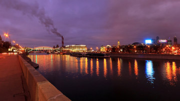 Картинка города москва россия огни ночь мост дома река