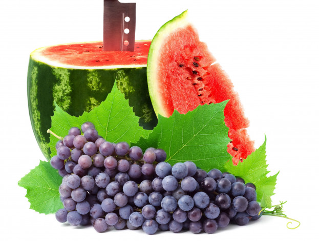 Обои картинки фото еда, фрукты, ягоды, арбуз, виноград