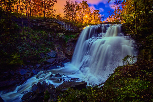 Обои картинки фото brandywine, falls, cuyahoga, valley, national, park, ohio, природа, водопады, огайо, закат, поток