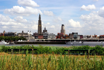обоя города, антверпен , бельгия, набережная, река, лето