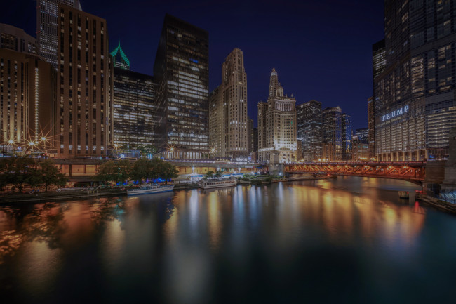 Обои картинки фото chicago, города, Чикаго , сша, огни, ночь