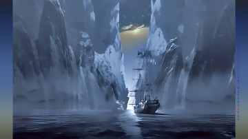 Картинка календари фэнтези calendar 2019 ледник водоем парусник корабль