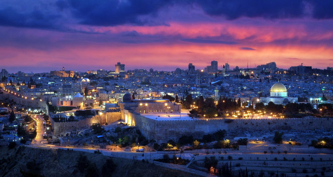 Обои картинки фото города, иерусалим , израиль, небо, закат, панорама, огни