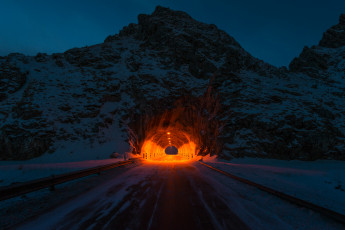 Картинка разное транспортные+средства+и+магистрали тоннель свет снег горы ночь
