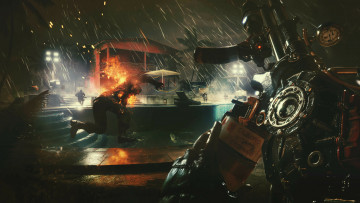 обоя видео игры, far cry 6, люди, огонь, оружие, дождь