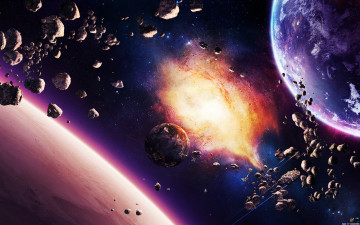 Картинка космос арт галактика метеориты планеты