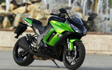 Картинка мотоциклы kawasaki зеленый ninja z1000sx 2011 черный