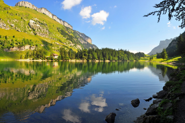 Обои картинки фото швейцария, швенде, природа, реки, озера, река