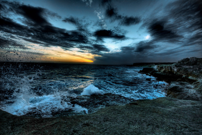 Обои картинки фото sunset, природа, побережье, закат, волны, море, пляж