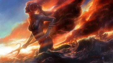 Картинка rafi adrian zulkarnain фэнтези существа море трезубец шторм