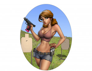 Картинка рисованное люди мишень пистолет девушка фон взгляд