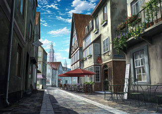 Картинка аниме город +улицы +здания улица