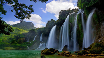 Картинка природа водопады скала поток