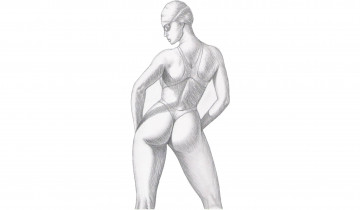 Картинка рисованное люди очки шапочка спортсменка девушка купальник фон