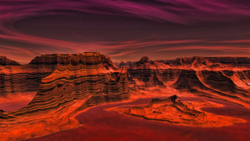 Картинка 3д+графика природа+ nature небо сияние скалы река
