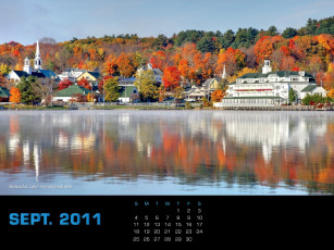 обоя календари, города, осень, озеро, дома