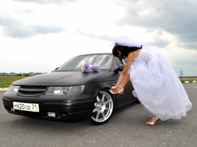 Обои картинки фото автомобили, авто, девушками, лада, 112, lada, ваз, девушка, невеста