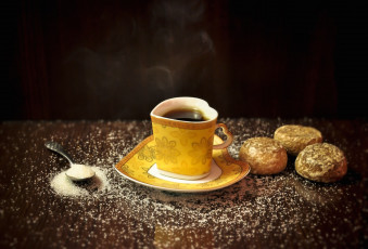 Картинка еда кофе кофейные зёрна сахар печенье чашка