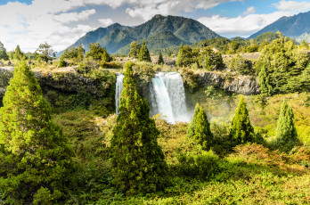 Картинка truful waterfall conguillio national park chile природа водопады truful-truful национальный парк конгильо Чили горы деревья
