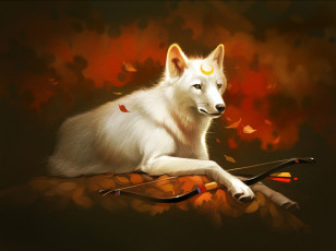 Картинка gaudibuendia рисованное животные +собаки грудь колчан оружие камень доспех фетези девушка зверь меч отдых собака