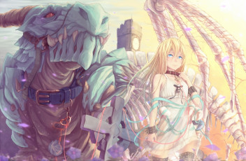 Картинка аниме животные +существа арт dararito девушка дракон крылья кости крест лента