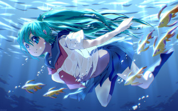 Картинка аниме vocaloid арт девочка hatsune miku вода