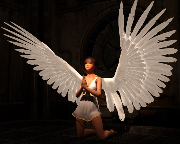 Обои картинки фото 3д графика, ангел , angel, взгляд, девушка, ангел, фон