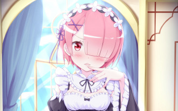 обоя аниме, re,  zero kara hajimeru isekai seikatsu, фон, взгляд, девушка