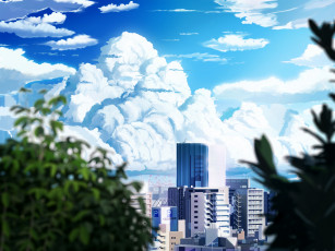 Картинка аниме город +улицы +здания