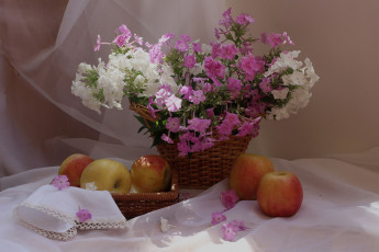 Картинка еда Яблоки цветы яблоки флоксы натюрморт