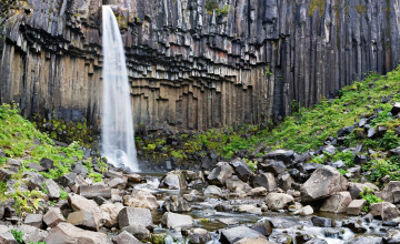 Картинка водопад+свартифосс +исландия природа водопады поток камни скалы