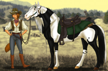 обоя векторная графика, животные , animals, лошадь, фон, взгляд, девушка